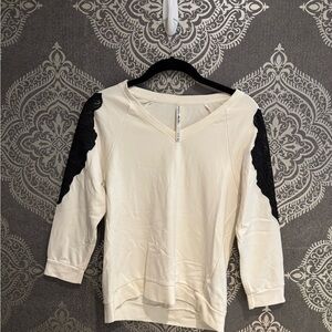 Karen Millen Cream Sweatshirt with Black Lace Detail